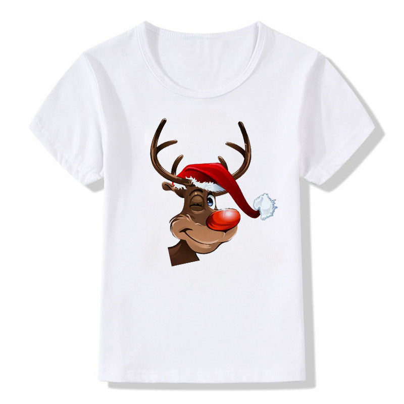 Cute Christmas Cartoon T-Shirt – Short Sleeve Kids' Holiday Tee
