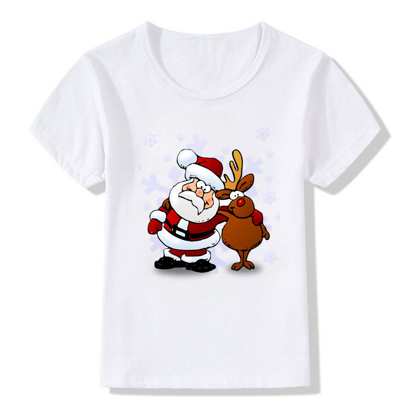 Cute Christmas Cartoon T-Shirt – Short Sleeve Kids' Holiday Tee