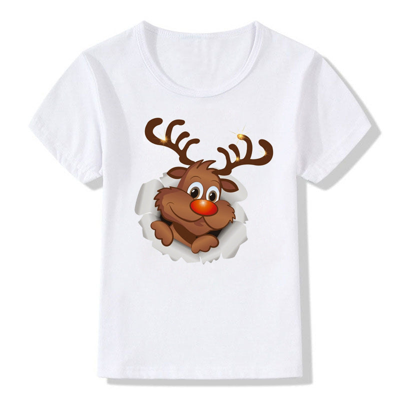 Cute Christmas Cartoon T-Shirt – Short Sleeve Kids' Holiday Tee