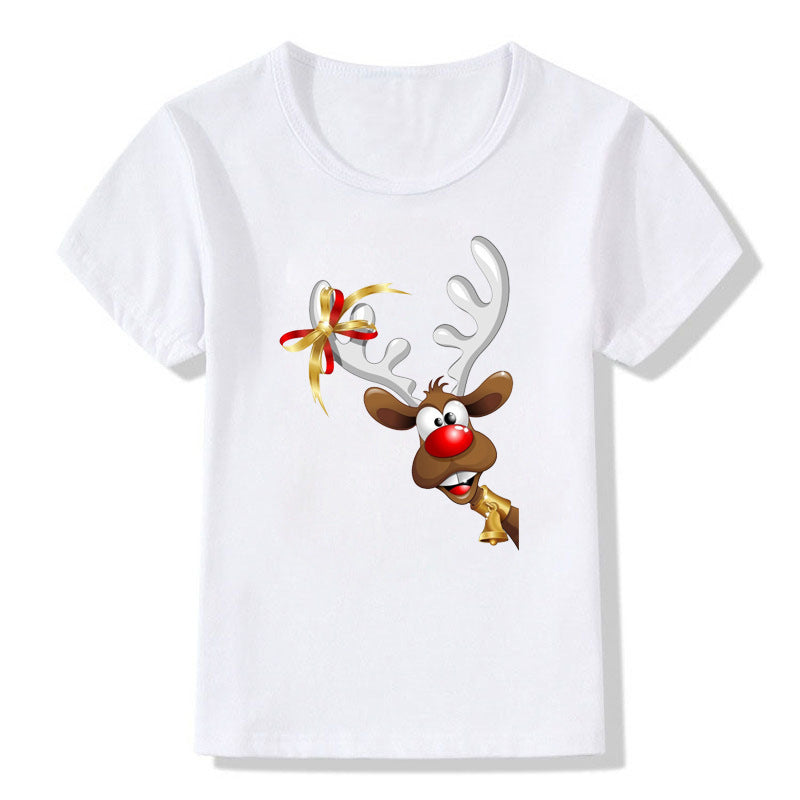 Cute Christmas Cartoon T-Shirt – Short Sleeve Kids' Holiday Tee