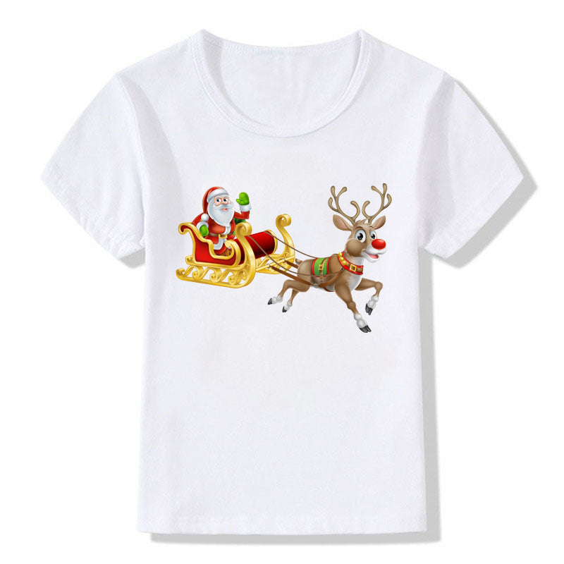 Cute Christmas Cartoon T-Shirt – Short Sleeve Kids' Holiday Tee