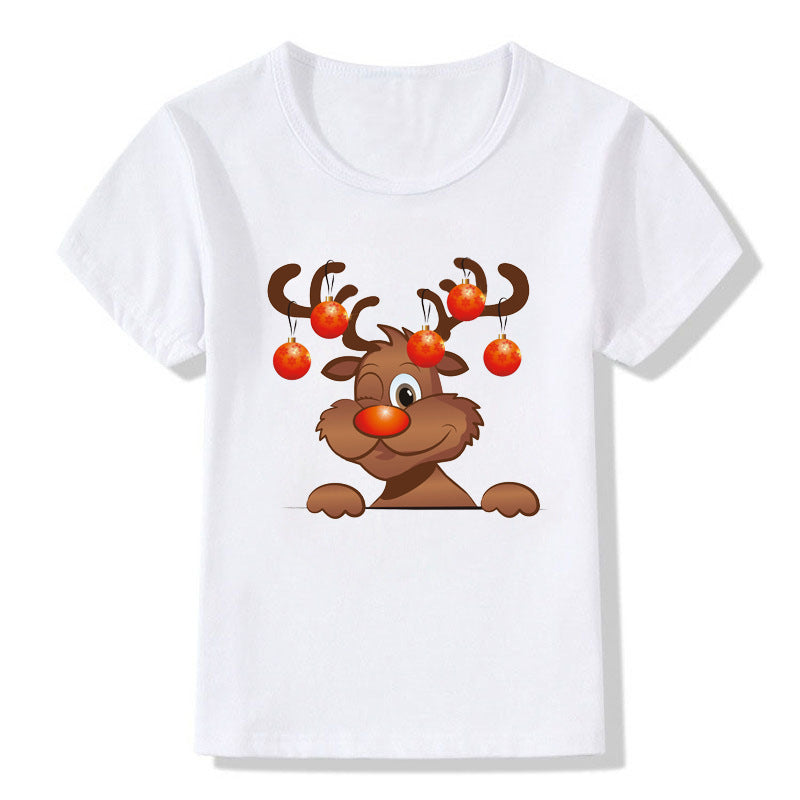 Cute Christmas Cartoon T-Shirt – Short Sleeve Kids' Holiday Tee