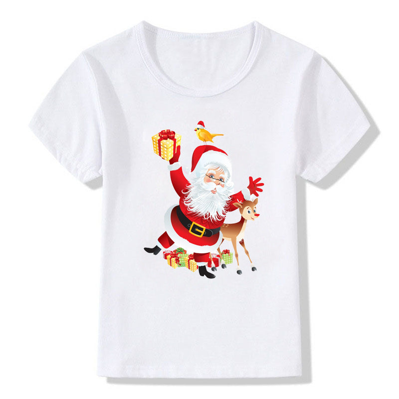 Cute Christmas Cartoon T-Shirt – Short Sleeve Kids' Holiday Tee