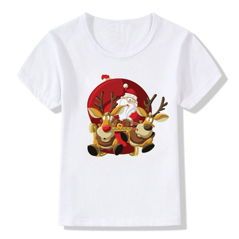Cute Christmas Cartoon T-Shirt – Short Sleeve Kids' Holiday Tee