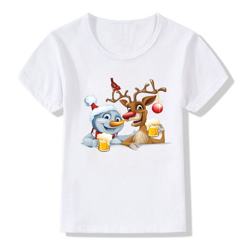 Cute Christmas Cartoon T-Shirt – Short Sleeve Kids' Holiday Tee